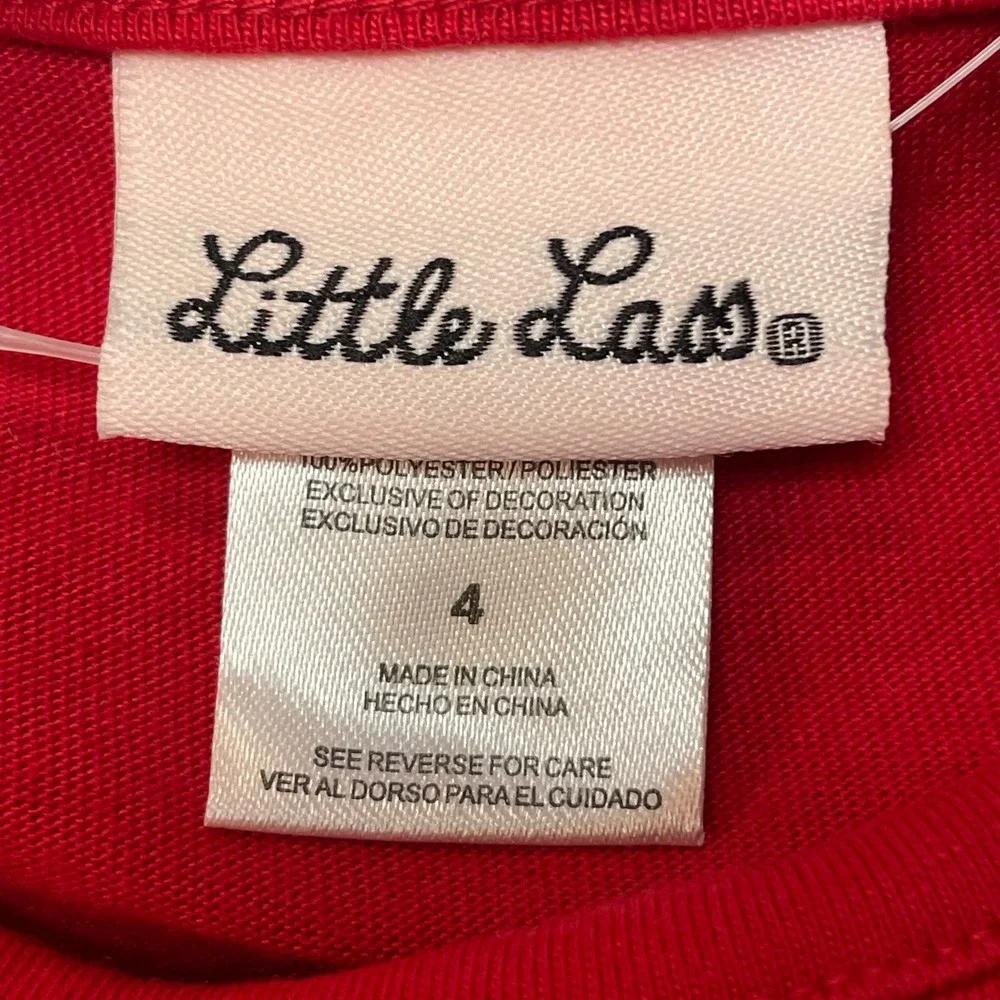 Little Lass Girls Red Christmas Tree Tunic Dress & Striped Leggings Set‎ Size 4